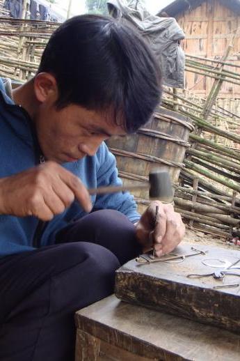 Hmong Embossed Fern Frond Earrings