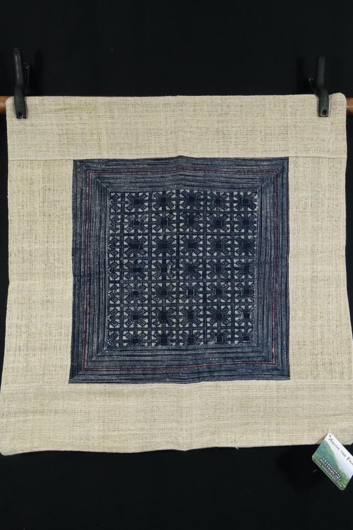 Hemp bordered Hmong Batik Pillowcase